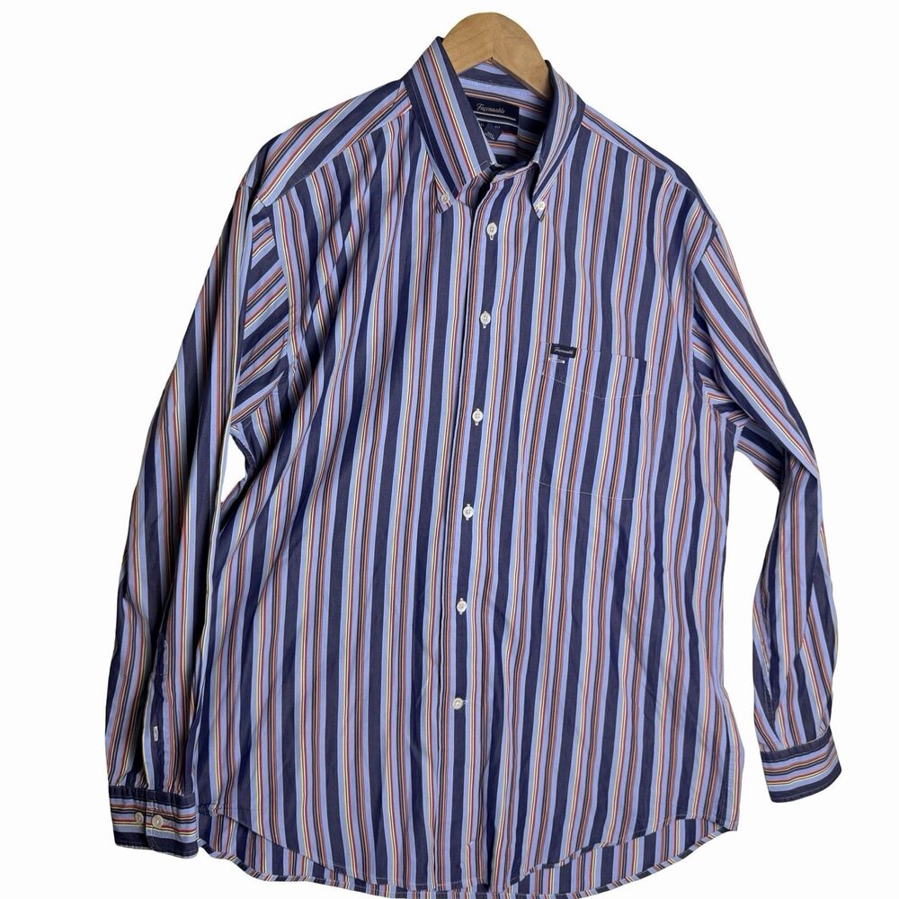 Façonnable Shirt Mens L Multicolor Stripe Long Sleeve Button Down Hong Kong Lux